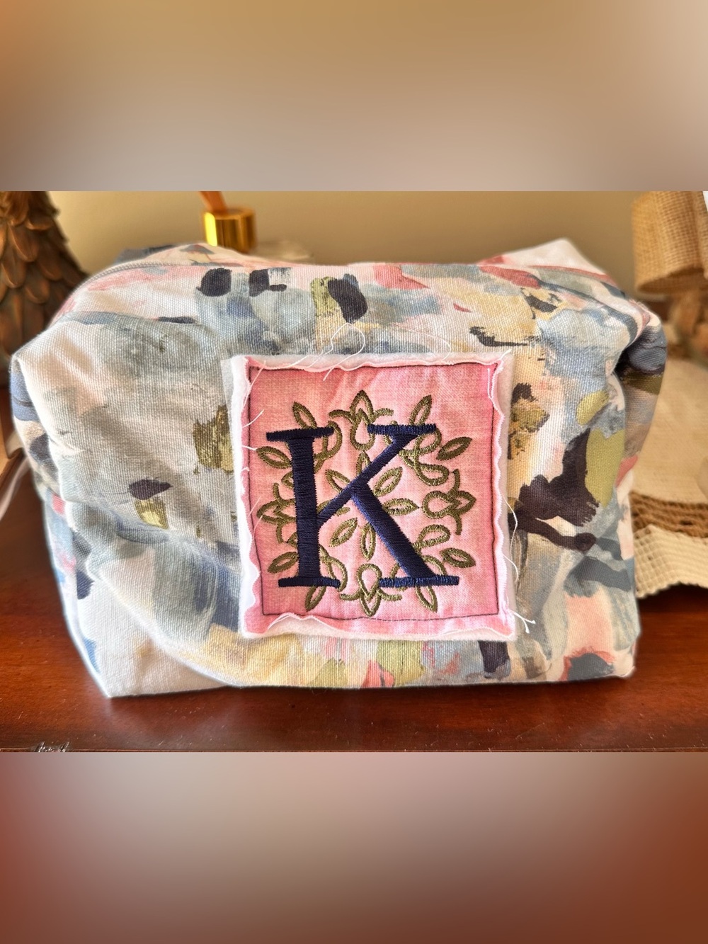 Makeup and Travel w/ Letter K patch Accessories Zip Closure Bag New!